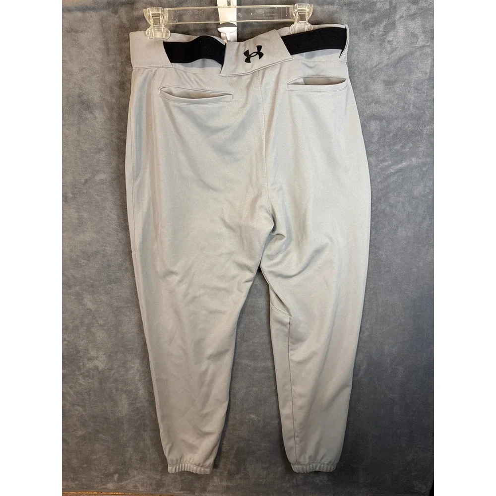 Under Armour Mens Gray Baseball Pants XL with Adidas Belt Tapered Elastic Cuff